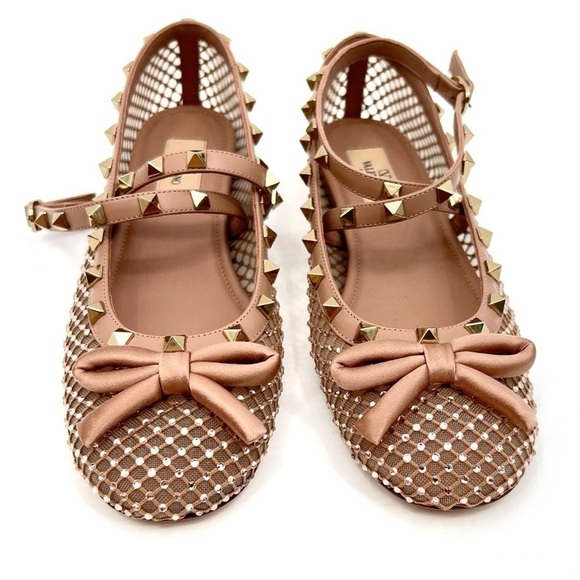 VALENTINO GARAVANI Rockstud Crystal Net Ankle-Strap Ballerina Flats new 39.5 - Picture 5 of 14